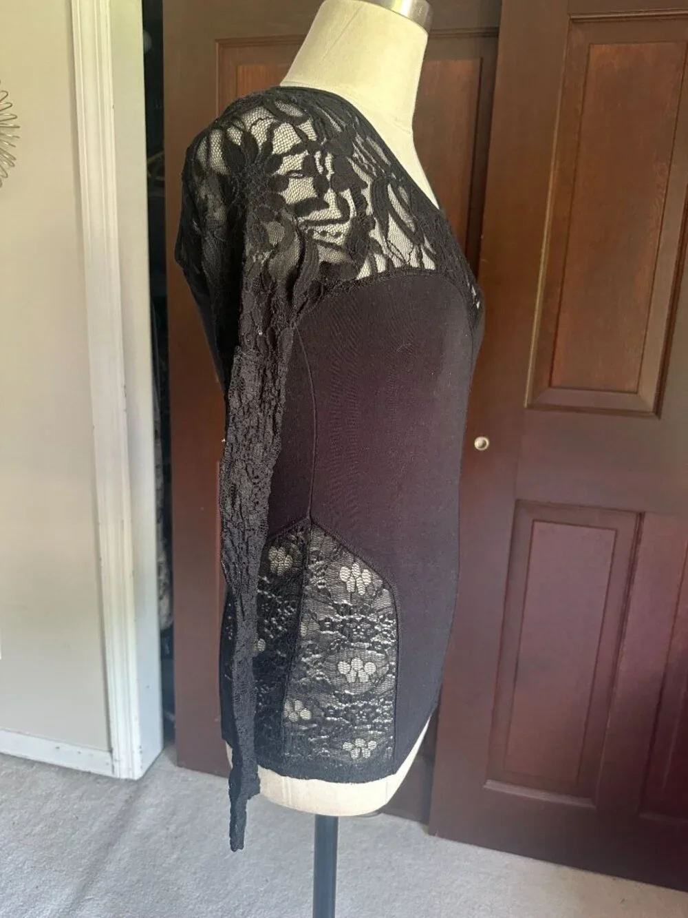 free people black lace top and sleeves with cut out back XS